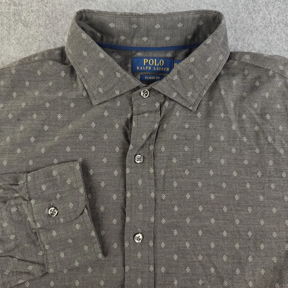 Polo Ralph Lauren Shirt Mens XL Classic Fit Gray Diamond Geometric Long Sleeve